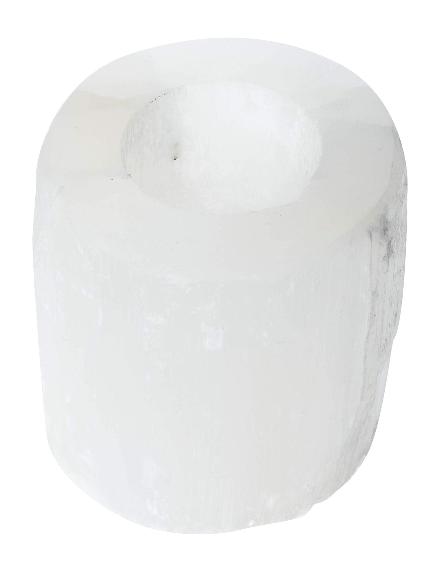 Natural Solid White Selenite Candleholder - Perfect for Meditation and Reflection - 3" Tall (1)