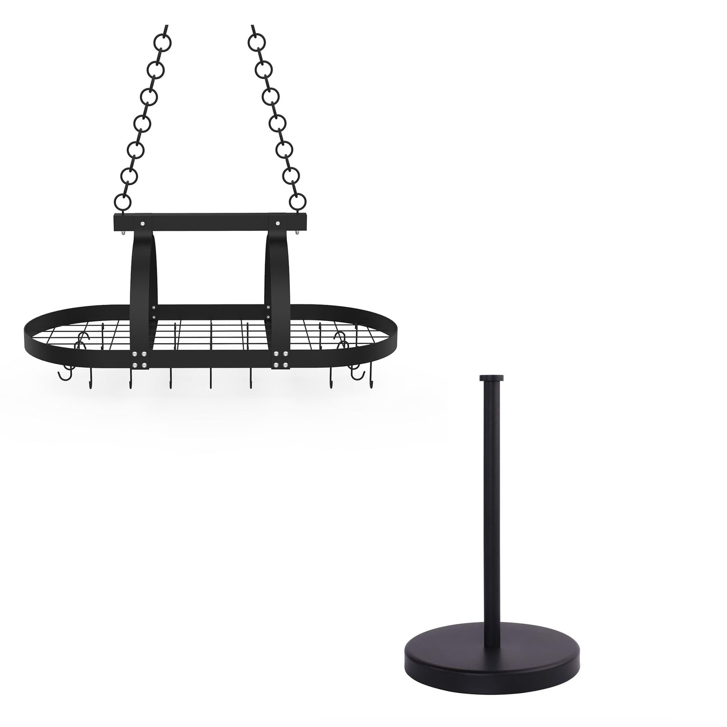 KES Ceiling Pot Rack 34-Inch Hanging Pot Rack for Kitchen Matte Black Paper Towel Holder Countertop, KUR221S85-BK+KPH202-BK