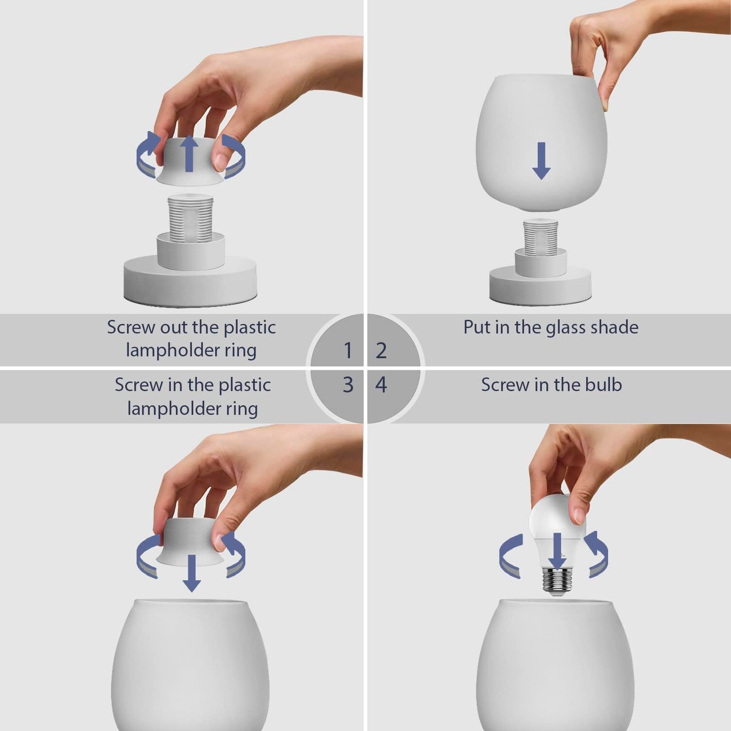 ONEWISH Modern Small Table Lamp - White Opal Glass Shade, Warm LED Bulb, 3-Way Dimmable, Touch Control, Indoor Use Only