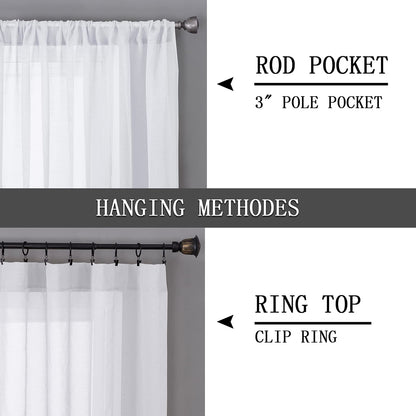 Tollpiz Short Sheer Curtains Linen Textured Bedroom Curtain Sheers Light Filtering Rod Pocket Voile Curtains for Living Room, 54 x 45 inches Long, White, Set of 2 Panels