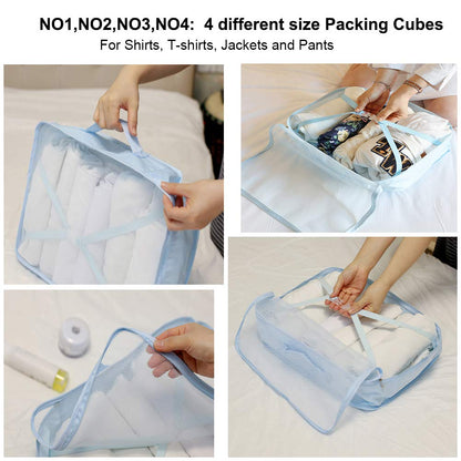 Travel Packing Cubes 8 Pcs Set, Luggage Packing Organizers with Shoe Bag and Toiletry Bag(Light Blue)