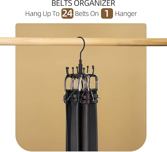 ZEDODIER Belt Hanger, 4 Pack Rotatable Belt Rack Closet Accessories Organizer