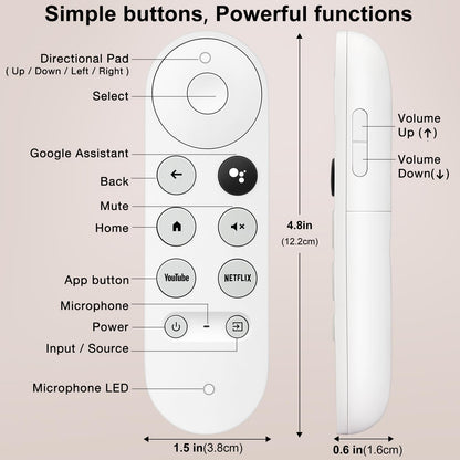 Voice Replacement for Google-Chromecast-Remote, G9N9N for Chromecast with Google TV Remote, for Google TV Streamer (Only for Snow Chromecast Google)