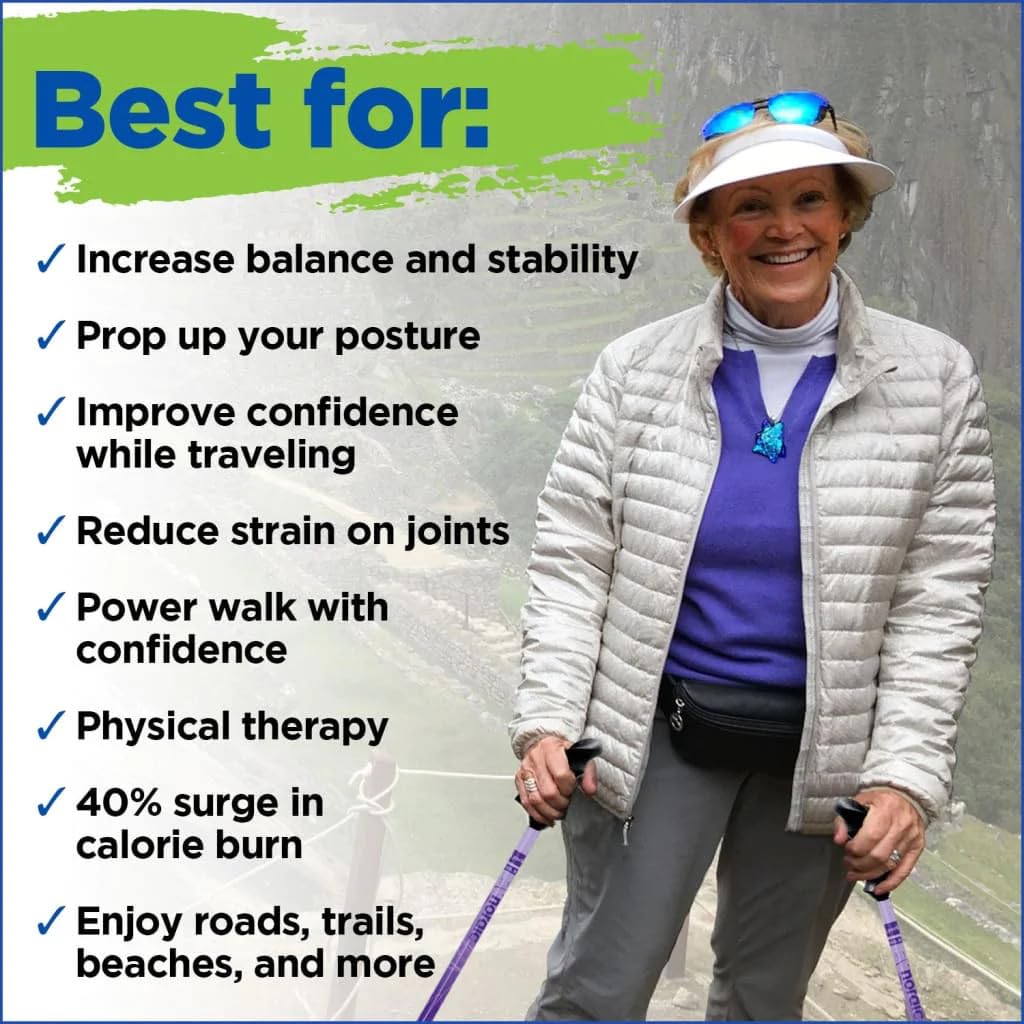 York Nordic Motivator Walking Poles for Balance and Rehab - Patented Stability Grips - Lightweight, Adjustable, and Collapsible - 2 Pieces Adjustable w/flip Locks - Heights 4'6" up to 6'2" - 230 lbs