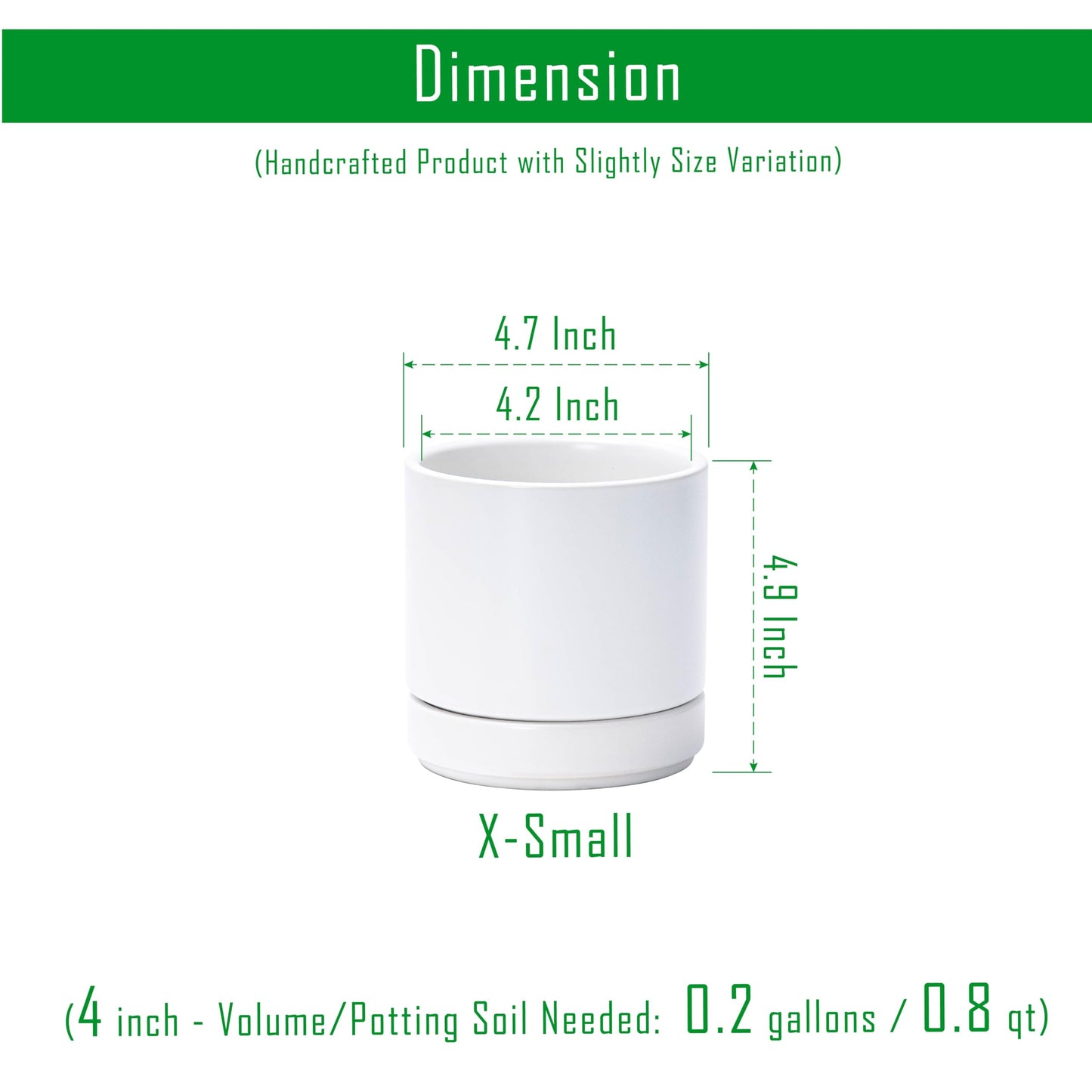 D'vine Dev 4.7 Inch Ceramic Planter Pot with Drainage Hole and Saucer, Indoor Cylinder Round Planter Pot, White, 94-O-B-1