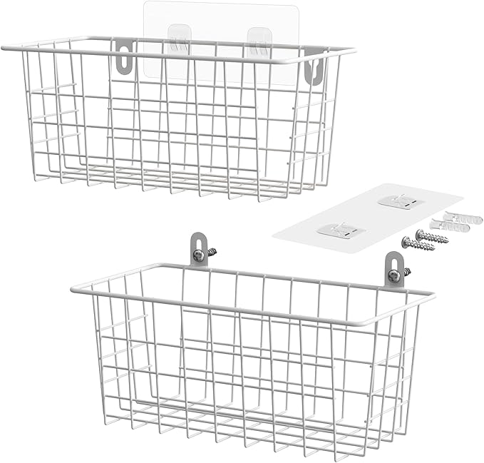 MaraFansie Hanging Kitchen Baskets Wire Storage Basket Adhesive and Screws