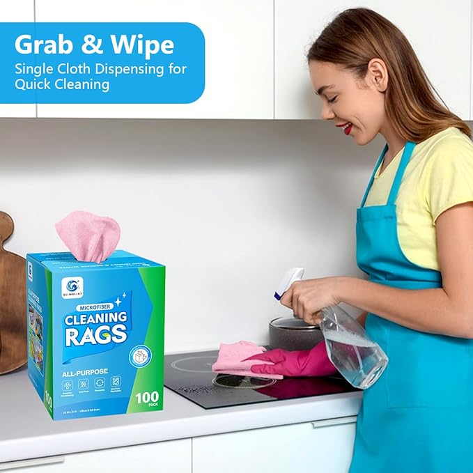 GLIMGLINT Pink Microfiber Cleaning Cloth, 100 Pack Cleaning Rags, Ultra