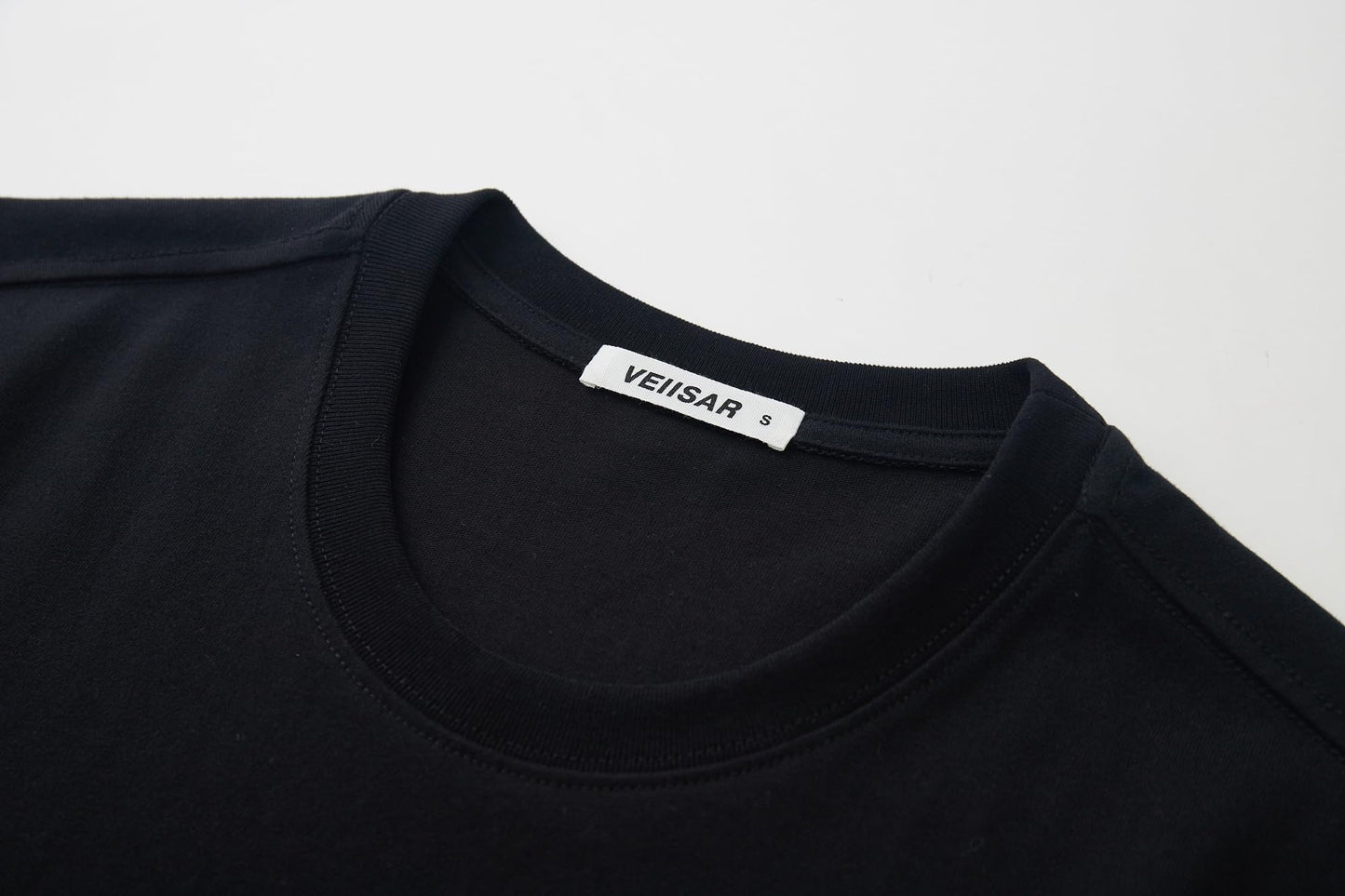 VEIISAR Men's Heavy Weight Crew Neck T-Shirt Mens Premium Cotton Tee Black L