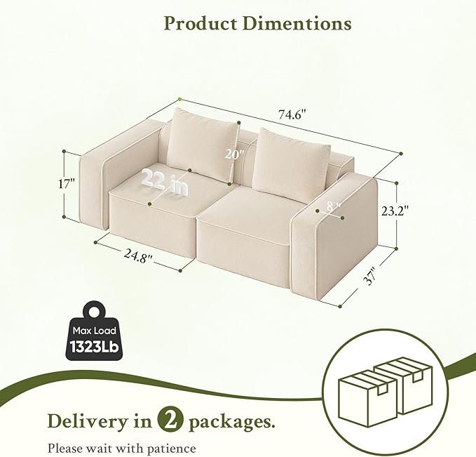 Welzona loveseat Sofa, Small Couches