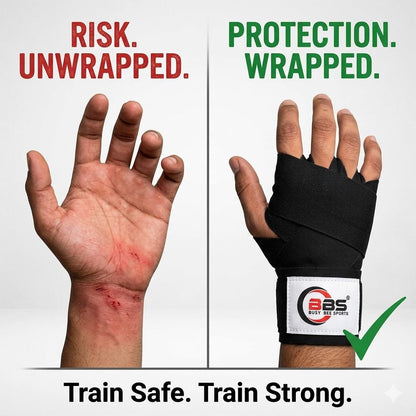 Busy Bee Sports Boxing Hand Wraps 180" – Elastic Cotton MMA, Muay Thai & Kickboxing Wraps – Thumb Loop & Hook & Loop Closure – Wrist & Knuckle Support (Pair)