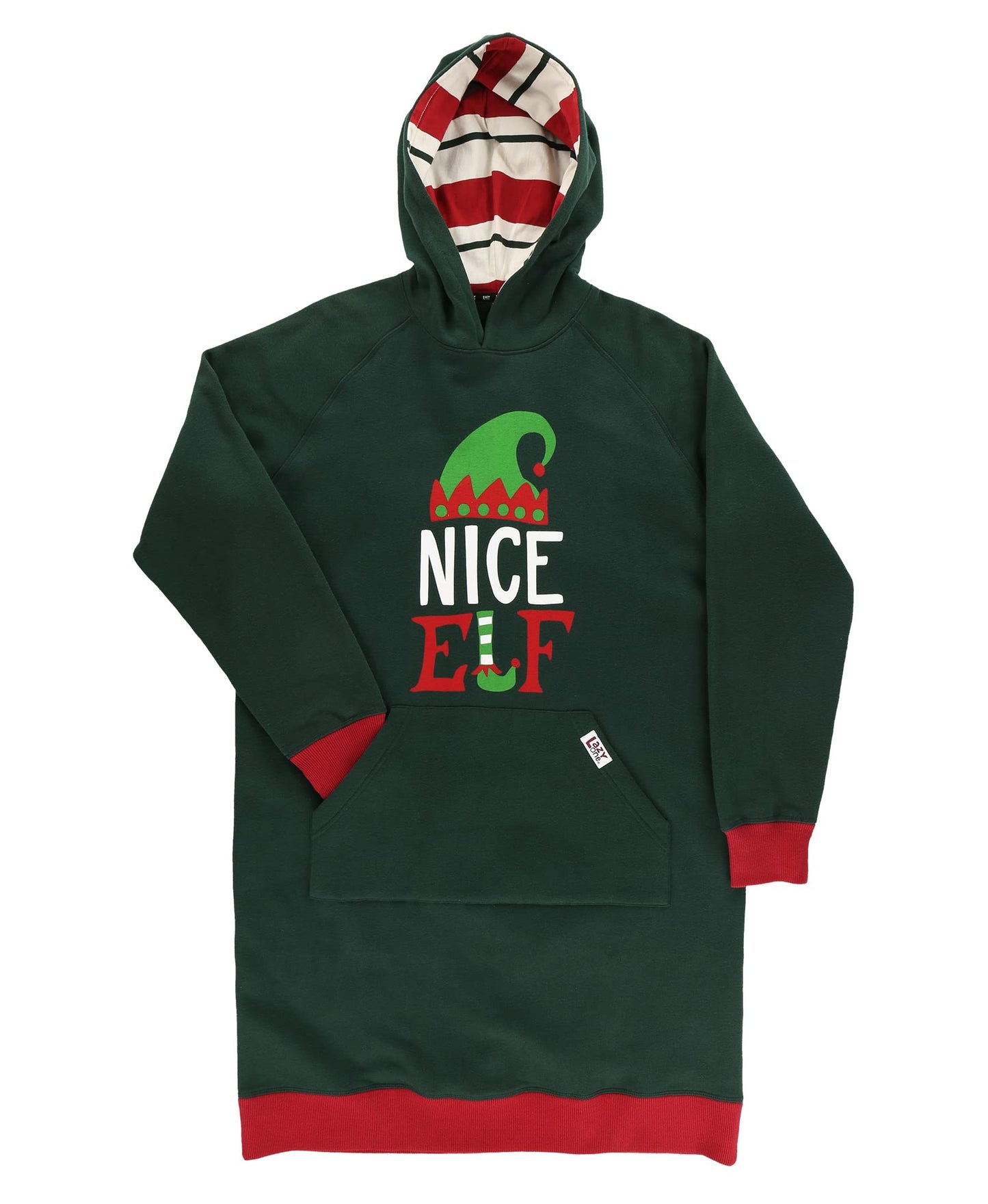 Lazy One Oversized Hoodie Sweatshirt, Comfortable Loungewear, Christmas (Nice Elf, L/XL)