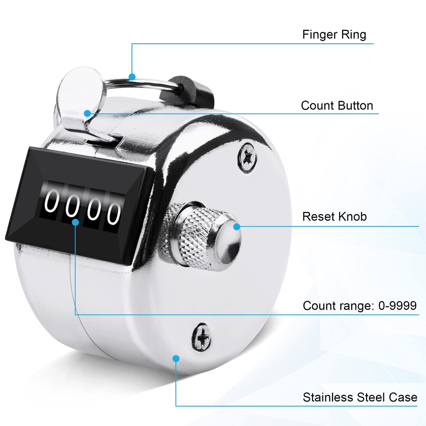 Oligei 2 Pack Metal Hand Counter Four-Digit Counter with Nylon Lanyard Silver Counter Click Counter Handheld Click Counter Digital Counting
