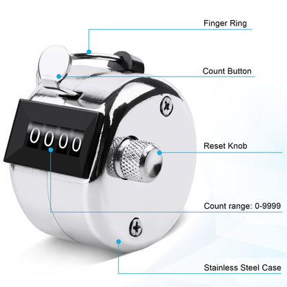 Oligei 2 Pack Metal Hand Counter Four-Digit Counter with Nylon Lanyard Silver Counter Click Counter Handheld Click Counter Digital Counting