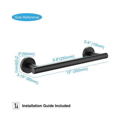 TASTOS 12 Inch Black Single Towel Bar Rack, SUS 304 Stainless Steel Round Bathroom Towel Bar Heavy Duty Towel Holder Kitchen Towel Rod, Wall Mount with Screws Towel Bar Rod Matte Black Finish
