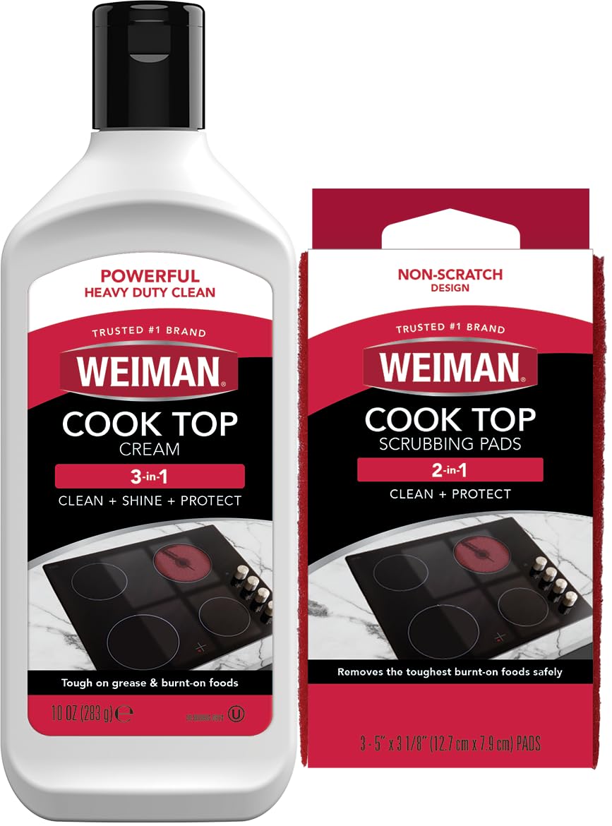 Weiman Ceramic and Glass Cooktop Cleaner - Heavy Duty Cleaner and Polish - 283g - 3 Scrubbing Pads