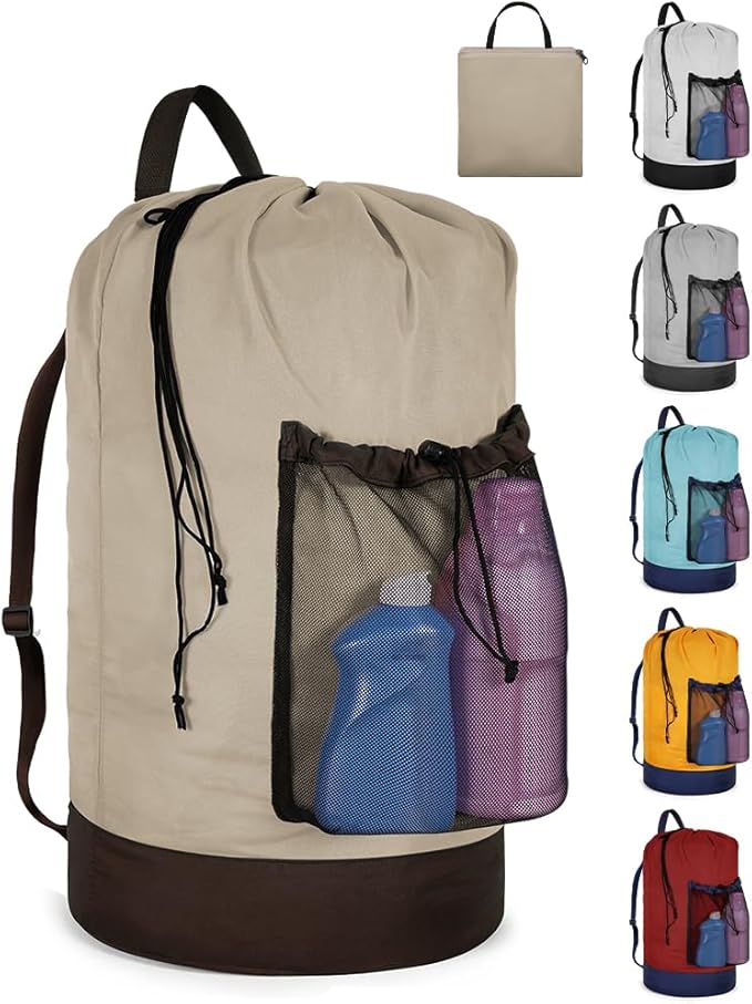 Laundry Bag with Shoulder Straps and Mesh Pocket Laundry Backpack Large