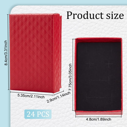 BENECREAT 24 Pack Jewelry Gifts Boxes 3x2 Inch Rectangle Cardboard Earring Necklace Storage Boxes with Velvet Sponge for Ring, Weddings, Birthdays (Red)