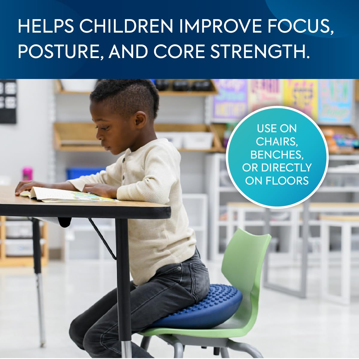 Bouncyband Balance Cushion Sensory Seat, Blue – Portable Sensory Cushion Promotes Active Learning and Improves Focus in the Classroom or at Home – 13.5” Cushion Seat Supports Up To 300lbs