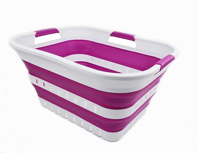 SAMMART 30L Collapsible 3 Handled Plastic Laundry Basket