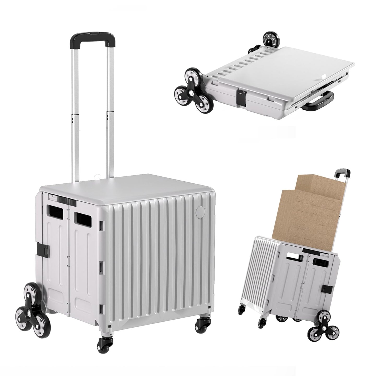 TODAYGO Stair Climbing Cart with Wheels: Collapsible Rolling Cart for Teachers School Supplies Books Art Projects Grocery Trade Shows & Stairs Foldable Utility Organizer with Lid Crate Basket Shelves