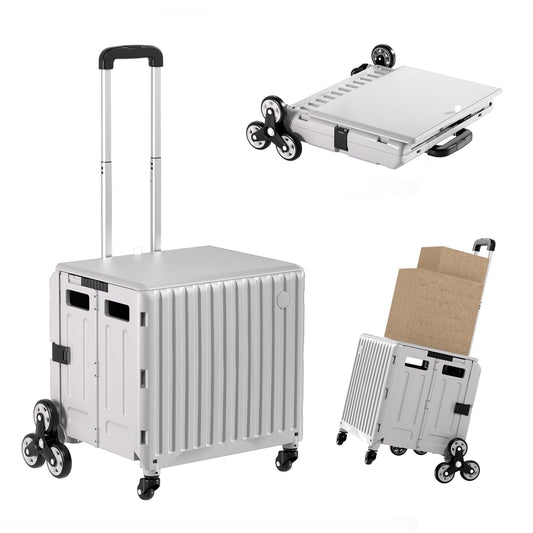 TODAYGO Stair Climbing Cart with Wheels: Collapsible Rolling Cart for Teachers School Supplies Books Art Projects Grocery Trade Shows & Stairs Foldable Utility Organizer with Lid Crate Basket Shelves