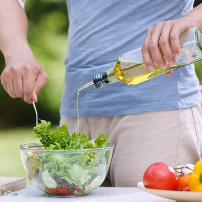 Showvigor Olive Oil Dispenser Bottle, Oil and Vinegar Cruet Bottle 17oz/500 ml, Square Tall Glass Oil Container with 2 Stainless Steel Pourers, 2 Labels,1 Brush and 1 Funnel Oil Bottles for Kitchen