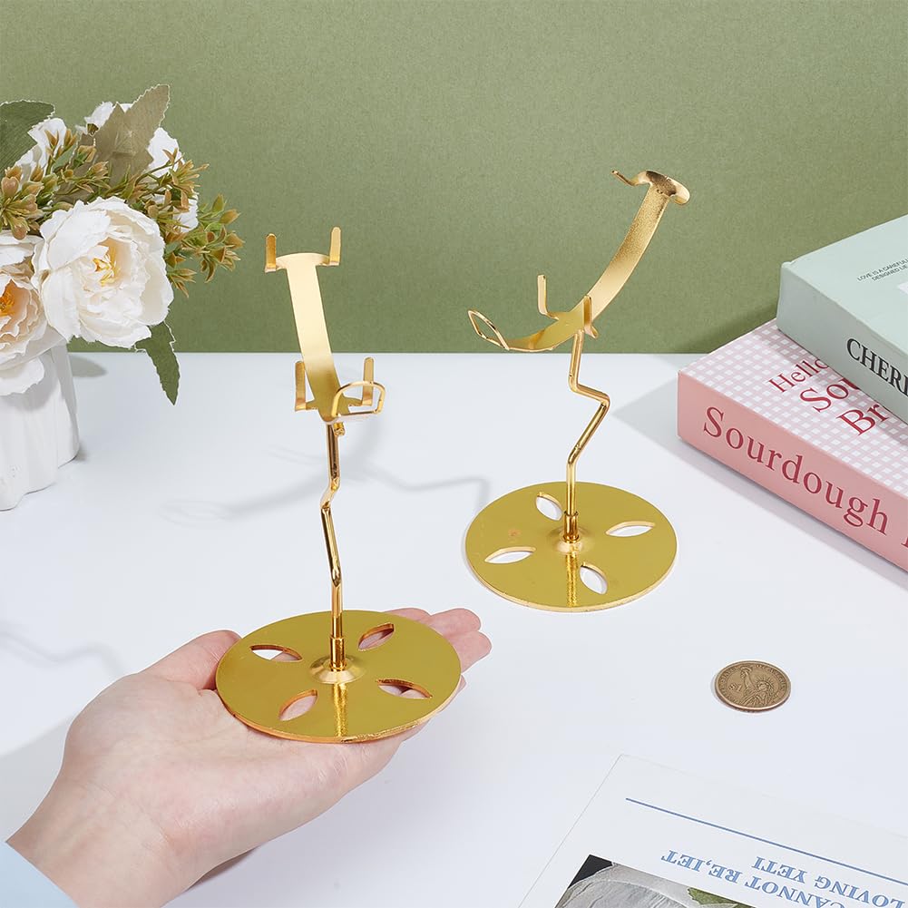 NBEADS 2 Sets Crystal Display Holder, 3.1x5.3 Inch Moon Shaped Small Rock Display Stand Sphere Display Holder for Gemstones Geodes Mineral Agate Home Office Decor, Golden