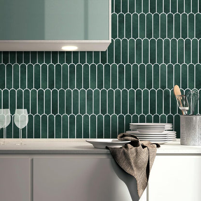 COMSTICKC Matte Dark Green Peel and Stick Tiles, 3D Wall Stickers, 10 Sheets, Ultra-Light Thin PVC Wall Panels 3D Fish Scale Stick on Tile Sticker Backsplash Kitchen Bathroom, 12"X12"