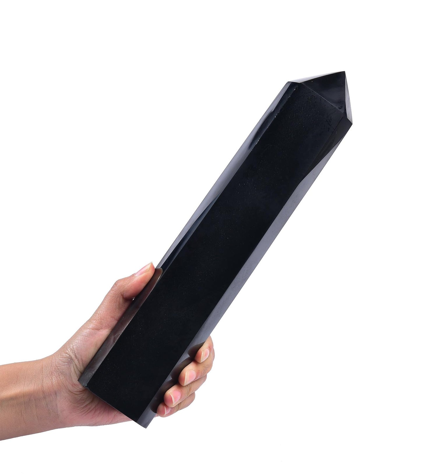 AMOYSTONE Black Obsidian Column 3.5-4 Lbs Hexagonal Crystal Tower Natural Volcanic Glass Obelisk Point for Living Room Feng Shui Home Display Bookcase Showcase Setup