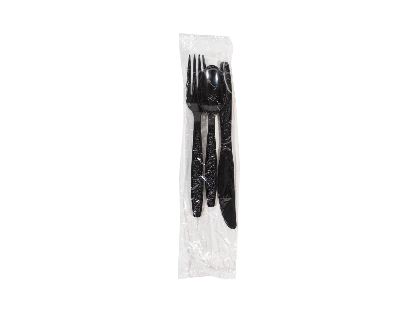 Heavy Weight Black Cutlery Kit - 250 Sets of Individually Wrapped Black Plastic Cutlery Packets (3-piece Kit)