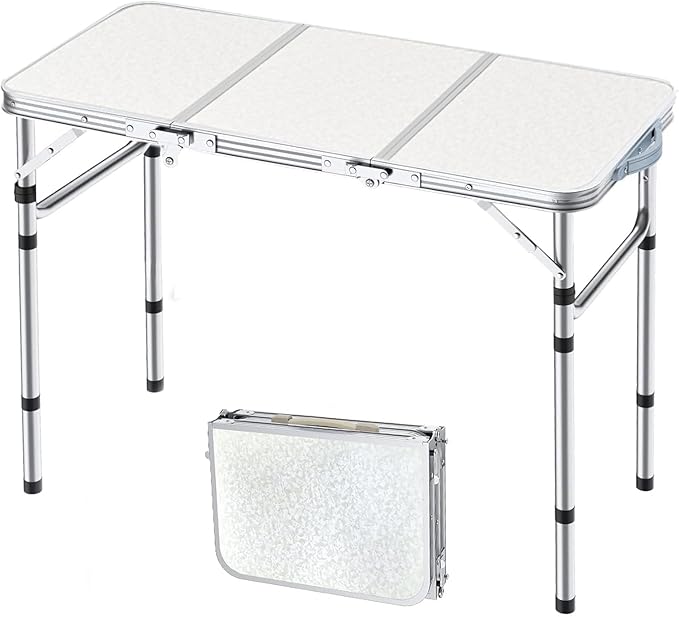 Yriuat Folding Camping Table 3ft Portable Picnic Table Adjustable Height Small