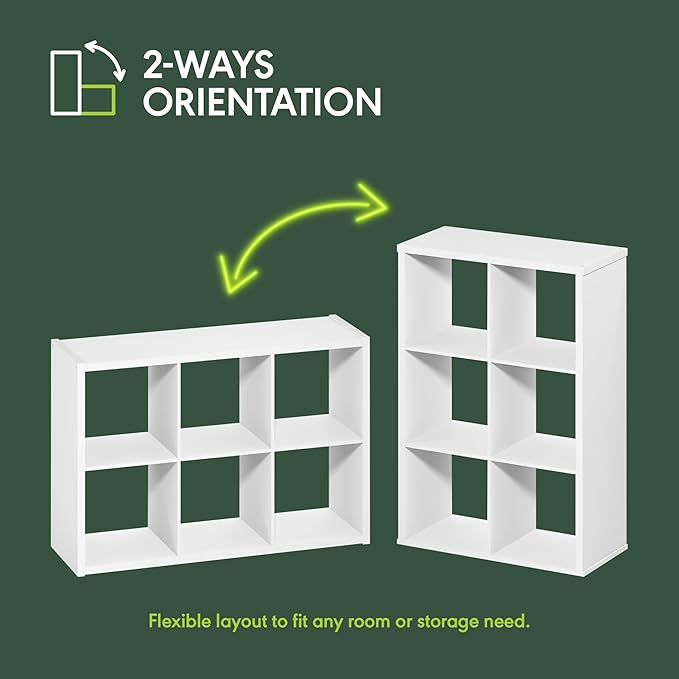 Furinno Cubicle Book Shelf, 6-Cube Bookshelf, Extra Thick Frame Horizontally &