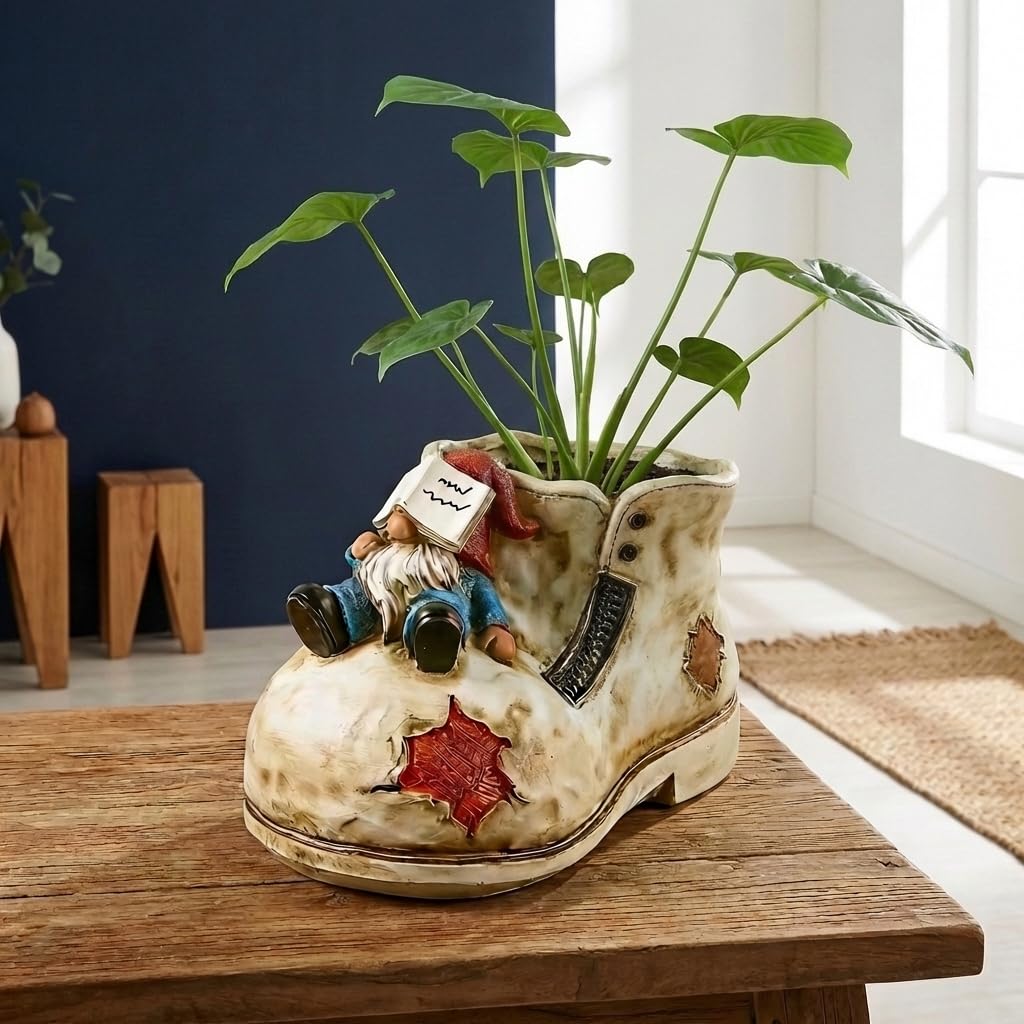 WPJFMXZ Cute Planter Pot Suitable for Indoor and Outdoor, Small gnome Resin Succulent Plant Flower pots, Decorative Fun Flower pots with Drainage Holes, Ideal Home and Garden Decoration Gifts