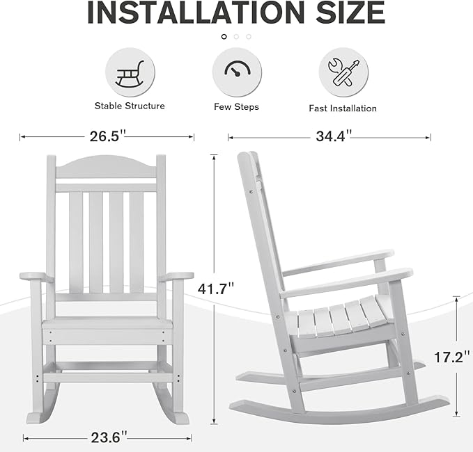 Devoko HDPE Rocking Chair Plastic Outdoor Indoor Patio Rocker Chair High Back All Weather Rocker for Patio Backyard Porch Garden (White)
