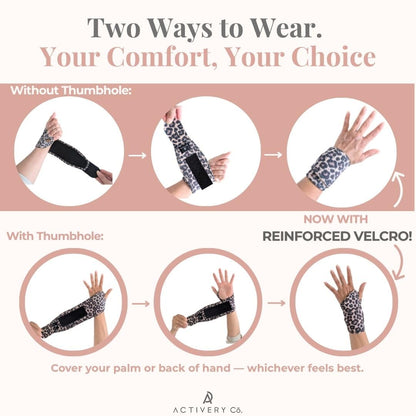 Activery Co. Carpal Tunnel Wrist Brace Left Hand, Right Hand for Women, Day or Night Compression Wrist Support Brace for Fitness, Keyboard Use, or Overnight Support, 2 Pack, Leopard Print