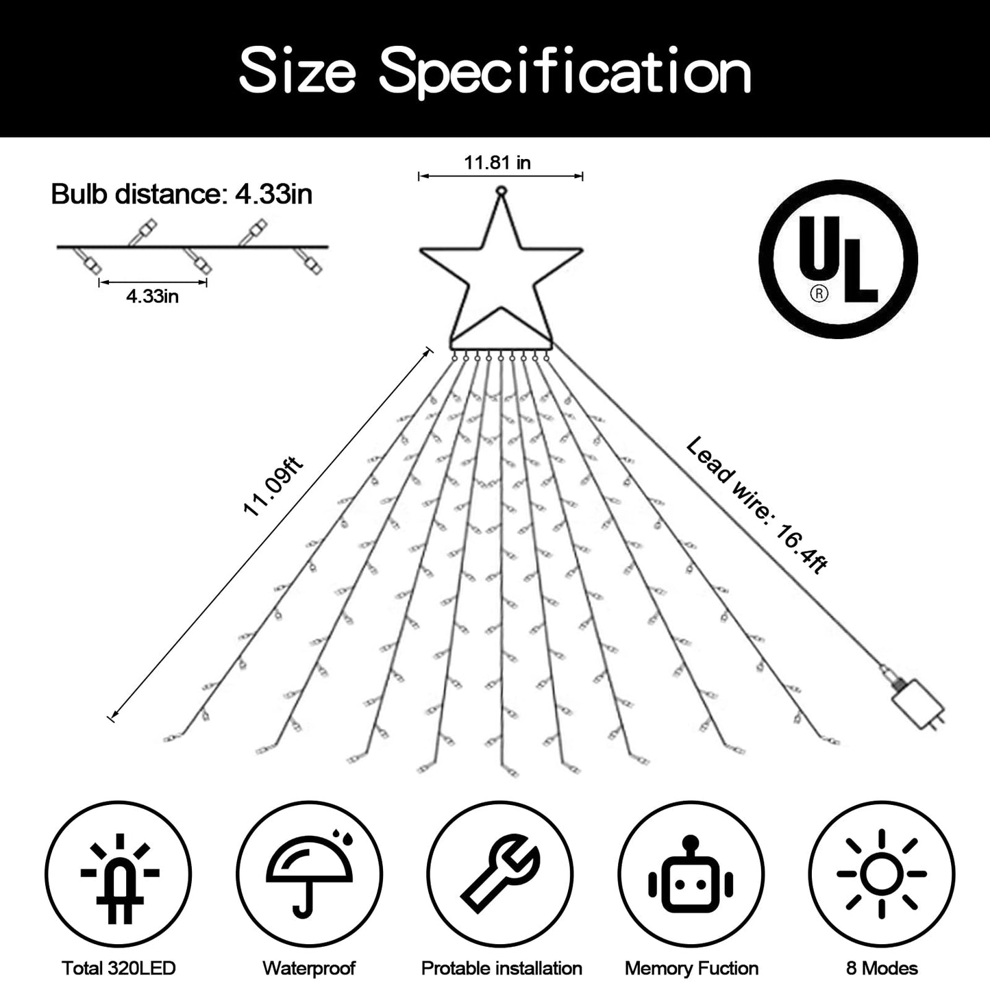 XUNXMAS Christmas String Lights Outdoor Decoration 317 LED Star Fairy String Lights 8 Modes & Waterproof for Party Wedding Patio Yard New Year Holiday Indoor Outdoor Cool White