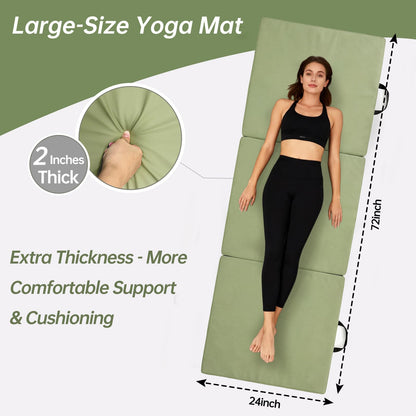 SEHAUSEU Foldable Yoga Mat, 2 Inches Extra Thick Non-Slip Design Fitness Mats,Better cushioning and shock-absorbing Multi-Purpose Exercise Pilates Mat for Home Studio-72 x 24 x 2" Green