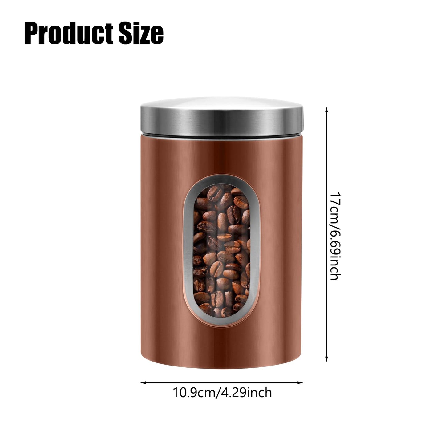 QYQRQF Canisters Sets for the Kitchen, 3pcs Sugar Flour Tea Coffee Storage Jars Stainless Steel Food Container Organizer for Kitchen Counter with Transparent Window (bronzy)