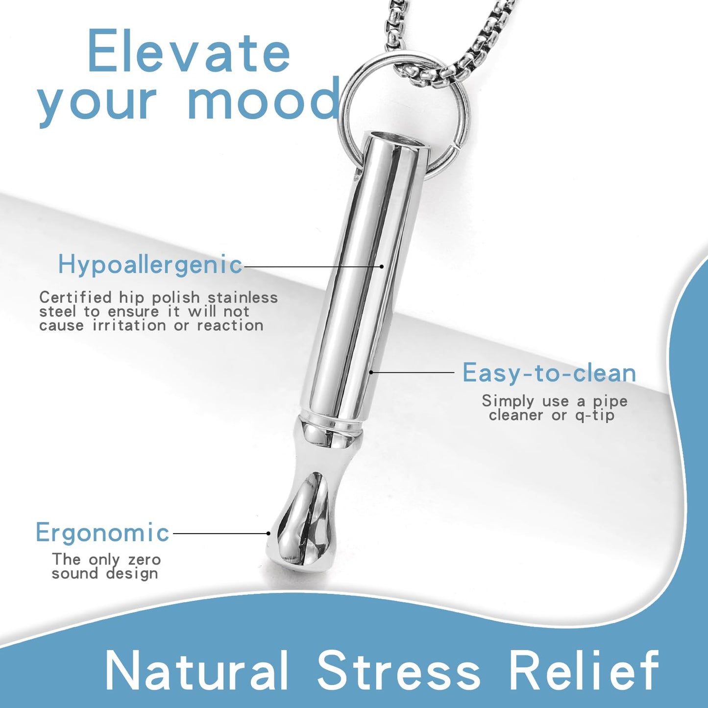 Mindfulness Breathing Necklace Stress Relief Pendant Stainless Steel Anxiety Breathe Necklace for Women Men (Rotundity, Steel+Black)