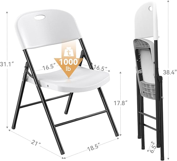 Nazhura 350 Weight Limit Heavy Duty Plastic Folding Chair with Reinfoced Steel Frame for Indoor and Outdoor, Wedding, Party, Restaurant, Meeting Room, Patio and Garden (White, 10 Pack)
