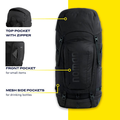 NOMAD Batura Backpack - Premium 55L Pack with Rain Cover Included | Lightweight Rucksack for Traveling, Hiking, Camping, Outdoor Sports (Steel Blue)