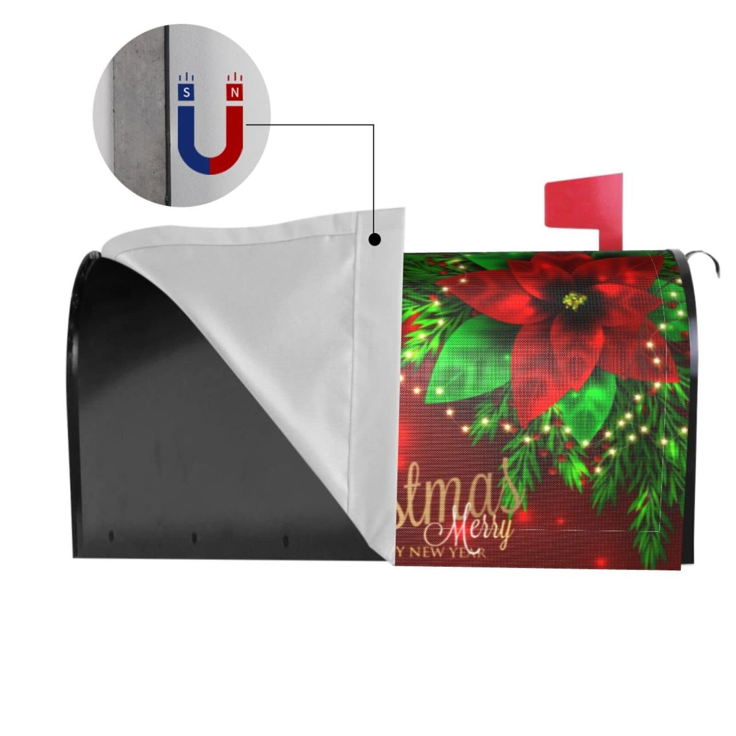 Christmas Mailbox Covers Poinsettia Gold Snowflake Xmas Magnetic Letter Post Box Cover Standard Size 25.5 x 21 Inch Garden Yard Home New Year Holiday Decorative