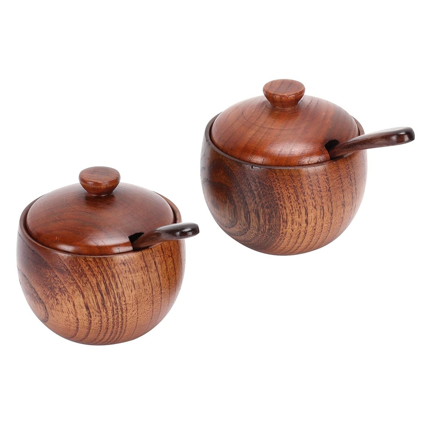 Kukyller 2PCS Wooden Salt Box with Lid Spoon, Sugar Bowl Pepper Seasoning Container, Wooden Salt Container for Kitchen Serving Condiment Chili Powder 2 * 4 * 3.5in