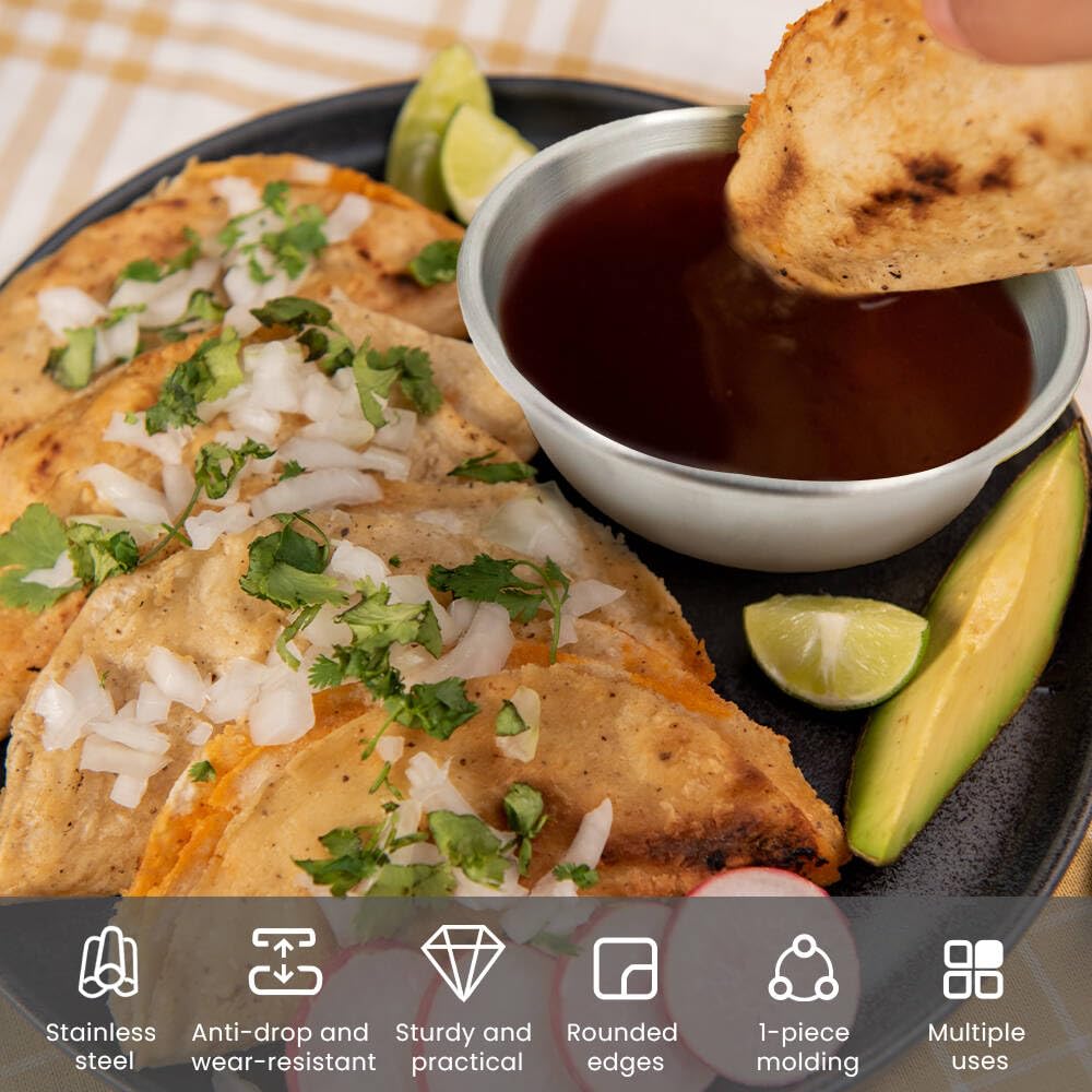 Huakaile 6Pcs Stainless Steel Sauce Dishes Round Seasoning, Soy Sauce Dipping Bowls 2 Oz, 4 Inch Pinch Bowls for Cooking Prep Metal, Sushi Appetizer Plates for Appetizer, Ketchup, Dessert (Silver)