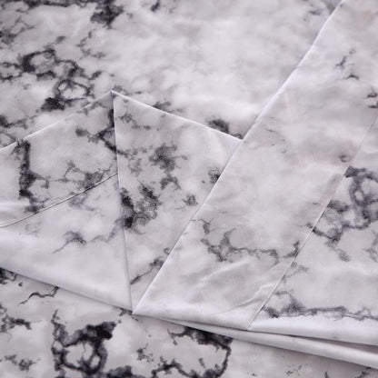 MAG Marble Bed Sheet, 4PC Black White and Gray, Full Size Modern Pattern Printed Bedding Sheet Set with 1 Top Flat & 1 Fitted Sheet with 2 Pillowcases, 14” Deep