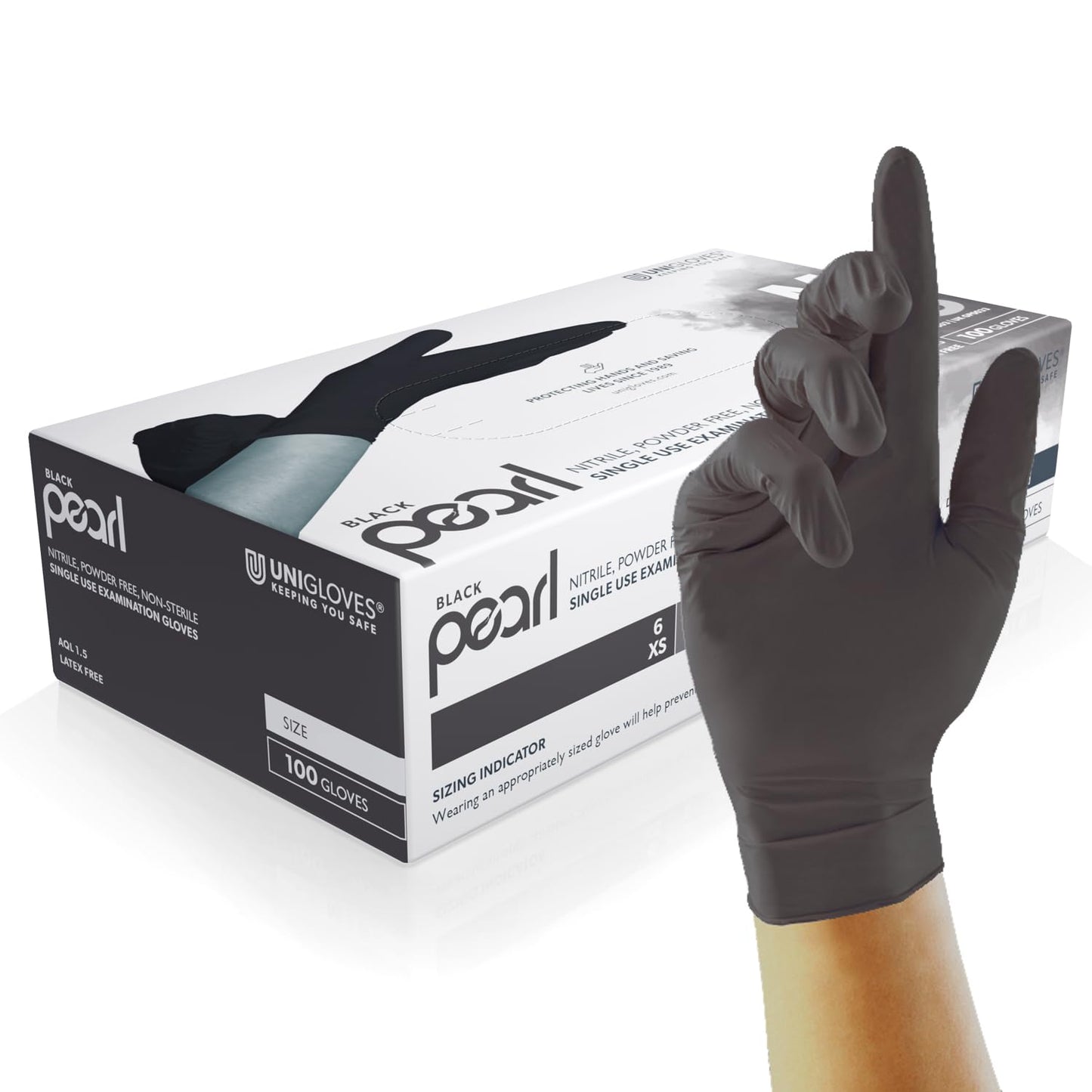 Marigold GLOVES KITCHEN MEDIUM MEDIUM | 6 PACK BUNDLE,Yellow & Unigloves Black Pearl Nitrile Examination Gloves - Multipurpose