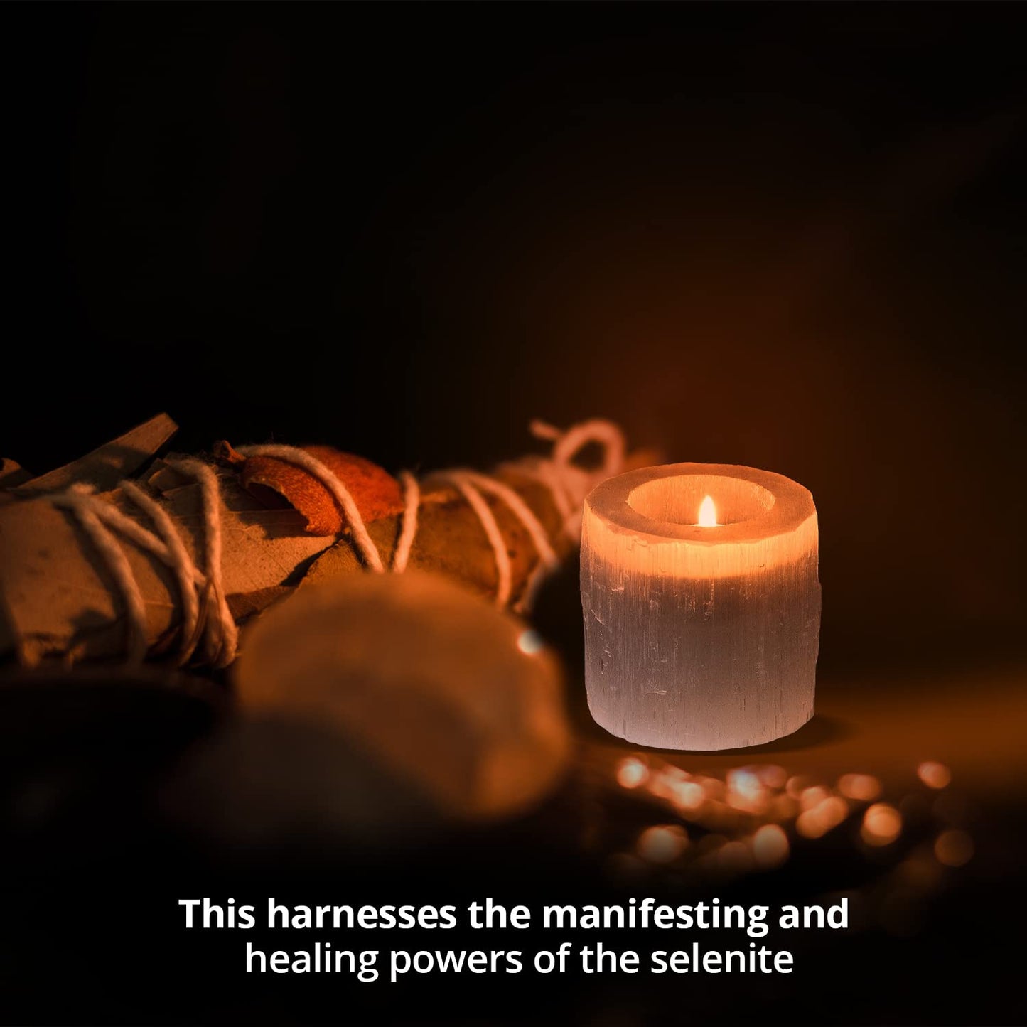NORTHLANDZ Selenite Crystal Candle Holder, Hand Crafted Morocco Tealight Candlestick Holder for Healing, Meditation & Yoga, Ideal for Gift & Bedroom Decor