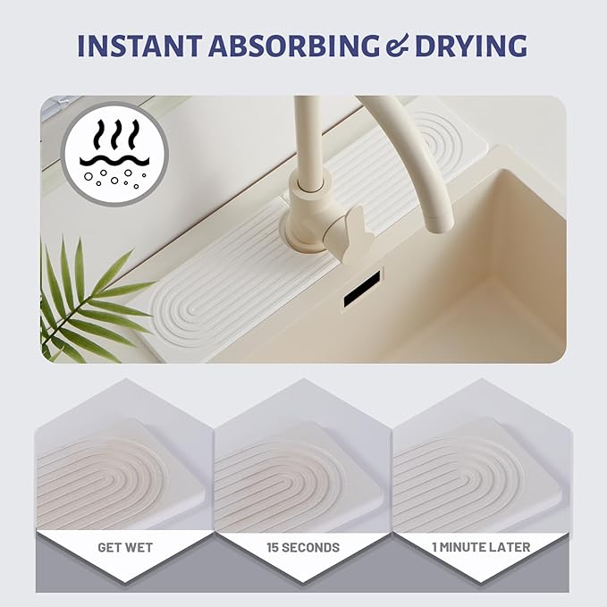 Stone Faucet Mat for Kitchen Sink，Super Absorbent Diatomite Fast Drying Stone