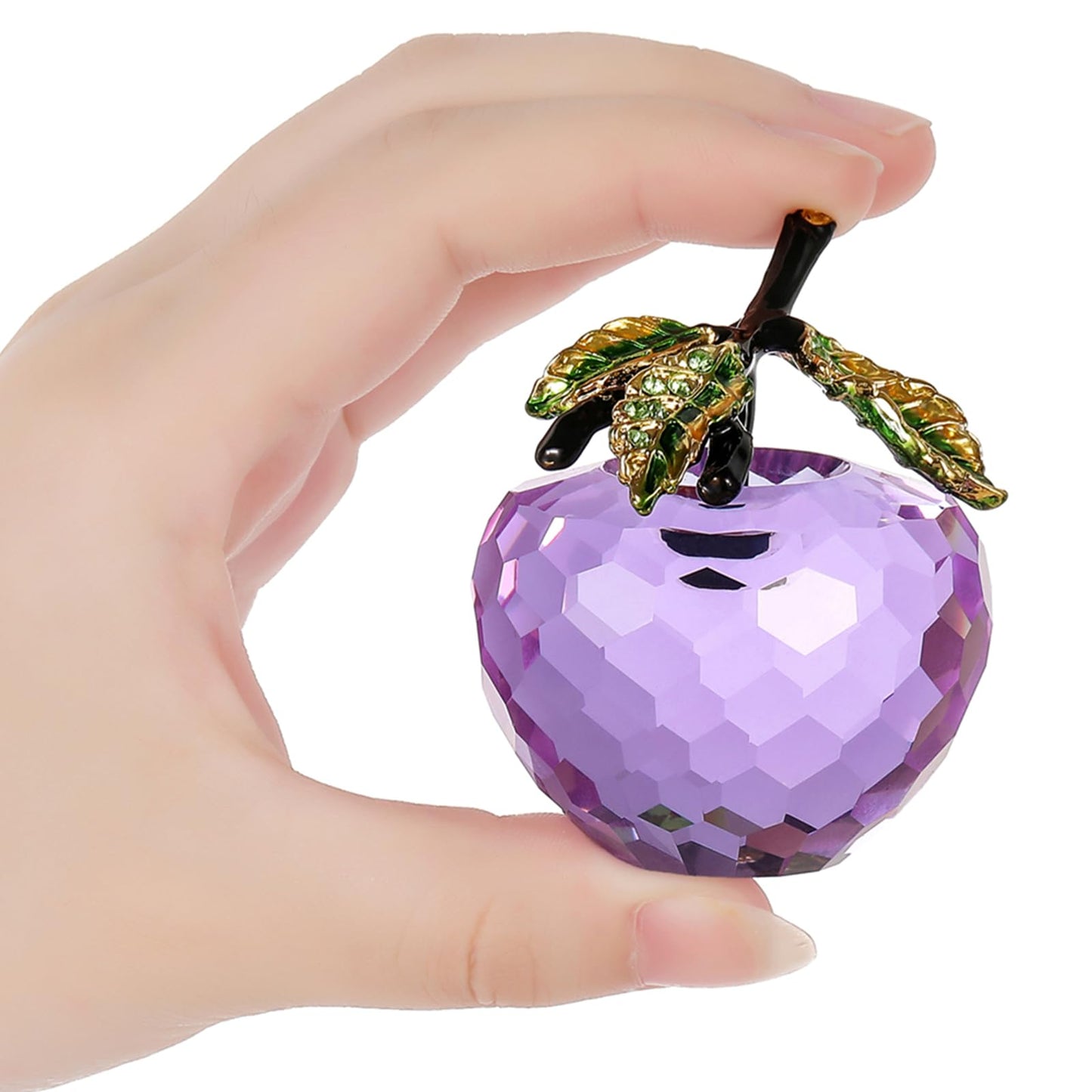 Vie jeune Crystal Apple Figurine Paperweight, Handmade Statue Ornament Home Decoration, Collectible Crystal Crafts, Come with Gift Box, Great Gift for Birthday Holidays Christmas (Purple-50mm)