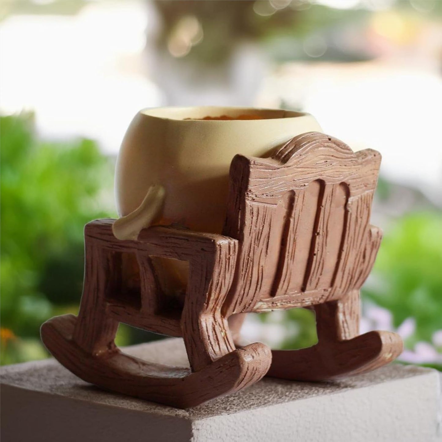 AK Cute Resin Smiling Face Planter Pot with Chair Stand, Handpainted, Brown, for Home, Garden & Living Room Decor